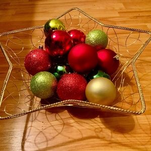 Large Gold star shaped Christmas basket with Balls table top decor.